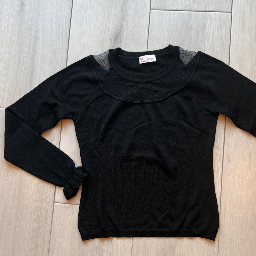 Red Valentino women’s Black Long Sleeve Top with Sheer Polka Dot Accents size 4